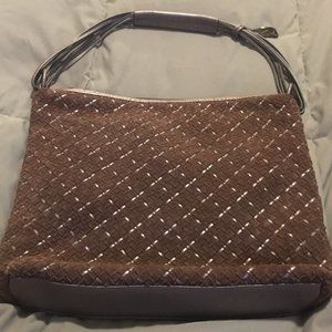 brown leather woven bag